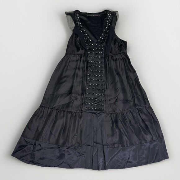 Erica Davies Womens Gray Studded V-Neck Ruffles Sleeveless A-Line Dress Size 6 - Picture 1 of 6